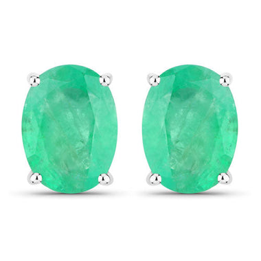 2.40 Carat Genuine Zambian Emerald 10K White Gold Earrings