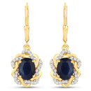 3.46 Carat Genuine Blue Sapphire and White Topaz .925 Sterling Silver Earrings-2