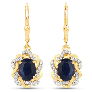 3.46 Carat Genuine Blue Sapphire and White Topaz .925 Sterling Silver Earrings - 0