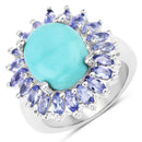 6.10 Carat Genuine Larimar and Tanzanite .925 Sterling Silver Ring-1