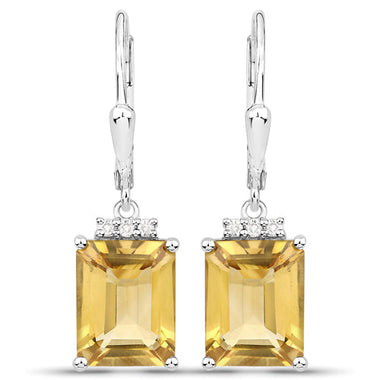 5.63 Carat Genuine Citrine and White Topaz .925 Sterling Silver Earrings - 0