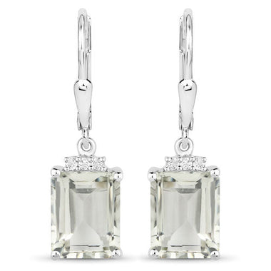 7.23 Carat Genuine Green Amethyst and White Topaz .925 Sterling Silver Earrings - 0
