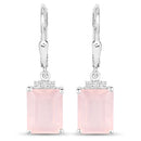 6.23 Carat Genuine Rose Quartz and White Topaz .925 Sterling Silver Earrings-2