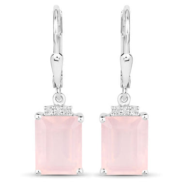 6.23 Carat Genuine Rose Quartz and White Topaz .925 Sterling Silver Earrings - 0