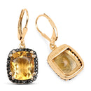 14K Yellow Gold Plated 8.90 Carat Genuine Citrine & Black Spinel .925 Sterling Silver Earrings-2