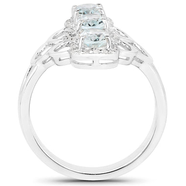 1.54 Carat Genuine Aquamarine and White Zircon .925 Sterling Silver Ring - 0
