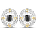0.93 Carat Genuine Blue Sapphire and White Diamond .925 Sterling Silver Earrings-1