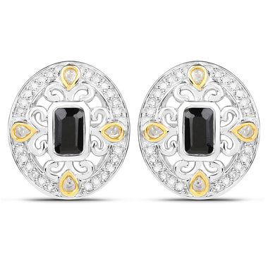 0.93 Carat Genuine Blue Sapphire and White Diamond .925 Sterling Silver Earrings