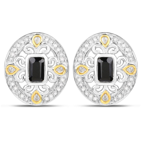 0.93 Carat Genuine Blue Sapphire and White Diamond .925 Sterling Silver Earrings