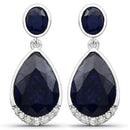 7.90 Carat Dyed Sapphire and White Diamond .925 Sterling Silver Earrings-2