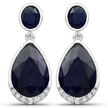 7.90 Carat Dyed Sapphire and White Diamond .925 Sterling Silver Earrings - 0