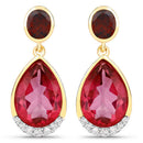 7.98 Carat Genuine Pink Topaz, Rhodolite Garnet and White Diamond .925 Sterling Silver Earrings-2