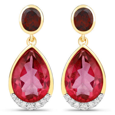 7.98 Carat Genuine Pink Topaz, Rhodolite Garnet and White Diamond .925 Sterling Silver Earrings - 0