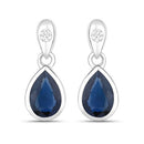 1.65 Carat Genuine Blue Sapphire and White Diamond 10K White Gold Earrings-1
