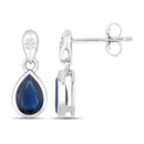 1.65 Carat Genuine Blue Sapphire and White Diamond 10K White Gold Earrings-2