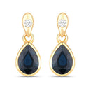 1.65 Carat Genuine Blue Sapphire and White Diamond 10K Yellow Gold Earrings-1