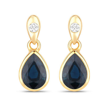 1.65 Carat Genuine Blue Sapphire and White Diamond 10K Yellow Gold Earrings