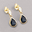 1.65 Carat Genuine Blue Sapphire and White Diamond 10K Yellow Gold Earrings-4