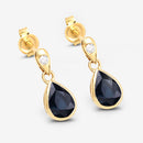1.65 Carat Genuine Blue Sapphire and White Diamond 10K Yellow Gold Earrings-6