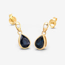 1.65 Carat Genuine Blue Sapphire and White Diamond 10K Yellow Gold Earrings-7