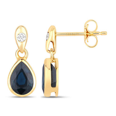 1.65 Carat Genuine Blue Sapphire and White Diamond 10K Yellow Gold Earrings - 0