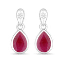 1.65 Carat Genuine Ruby and White Diamond 10K White Gold Earrings-1
