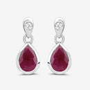 1.65 Carat Genuine Ruby and White Diamond 10K White Gold Earrings-10