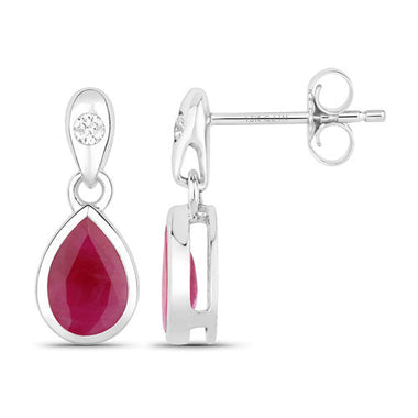 1.65 Carat Genuine Ruby and White Diamond 10K White Gold Earrings - 0