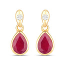 1.65 Carat Genuine Ruby and White Diamond 10K Yellow Gold Earrings-1