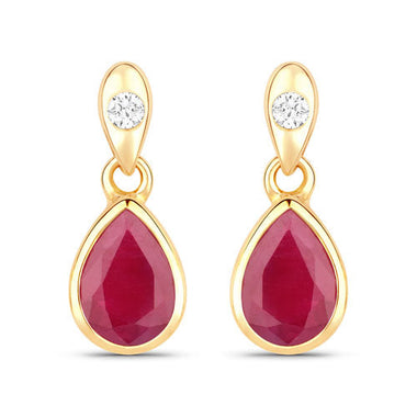 1.65 Carat Genuine Ruby and White Diamond 10K Yellow Gold Earrings