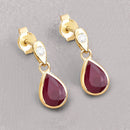 1.65 Carat Genuine Ruby and White Diamond 10K Yellow Gold Earrings-4