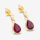 1.65 Carat Genuine Ruby and White Diamond 10K Yellow Gold Earrings-6