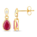 1.65 Carat Genuine Ruby and White Diamond 10K Yellow Gold Earrings-2
