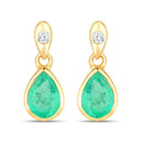 1.35 Carat Genuine Zambian Emerald and White Diamond 14K Yellow Gold Earrings-4