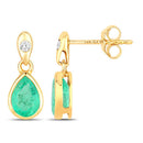 1.35 Carat Genuine Zambian Emerald and White Diamond 14K Yellow Gold Earrings-5