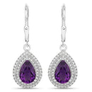 2.77 Carat Genuine Amethyst and White Diamond .925 Sterling Silver Earrings-2