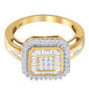 10K Yellow Gold 1/2 Cttw Diamond Square Cluster Cocktail Ring-2