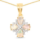 14K Yellow Gold Plated 1.19 Carat Genuine Ethiopian Opal and White Topaz .925 Sterling Silver Pendant-2