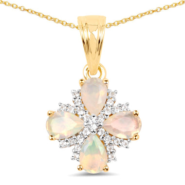 14K Yellow Gold Plated 1.19 Carat Genuine Ethiopian Opal and White Topaz .925 Sterling Silver Pendant - 0