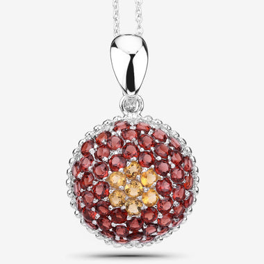 4.57 Carat Genuine Citrine and Garnet .925 Sterling Silver Pendant - 0