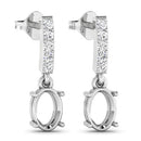 0.14 Carat Genuine White Diamond 14K White Gold Semi Mount Earrings - holds 7x5mm Oval Gemstones-8
