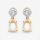 0.11 Carat Genuine White Diamond 14K Yellow Gold Semi Mount Earrings - holds 7x5mm Oval Gemstones-10