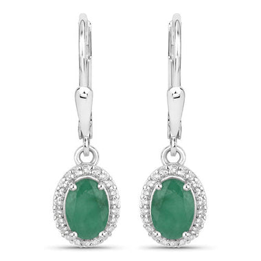 1.72 Carat Genuine Emerald and White Topaz .925 Sterling Silver Earrings - 0