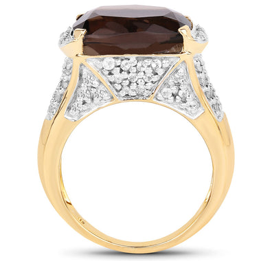 6.65 Carat Genuine Smoky Quartz and White Topaz .925 Sterling Silver Ring - 0