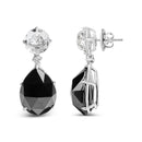 18K White Gold 1/5 Cttw Diamond with Round White Topaz and 20x15mm Pear Cut Black Onyx Gemstone Dangle Earring (G-H Color, SI1-SI2 Clarity)-3
