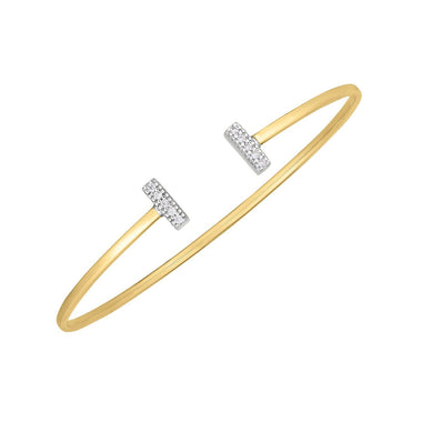 14k Two Tone Gold Diamond Tee Bar Bangle (2.00 mm) - 0
