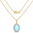 14K Yellow Gold Plated 13.55 Carat Genuine Larimar and White Topaz .925 Sterling Silver Pendant-3
