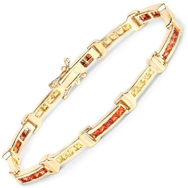 6.48 Carat Genuine Orange Sapphire and Yellow Sapphire .925 Sterling Silver Bracelet - 0