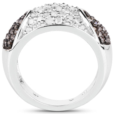 0.94 Carat Genuine Champagne Diamond and White Diamond .925 Sterling Silver Ring - 0