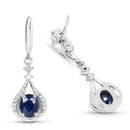0.86 Carat Genuine Blue Sapphire and White Diamond 14K White Gold Earrings-2